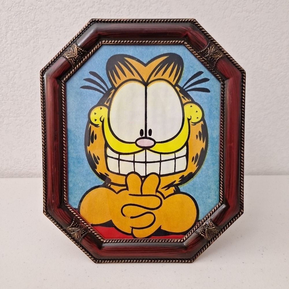 Vintage 1980s Garfield The Cat Framed Artwork, Plastic Frame